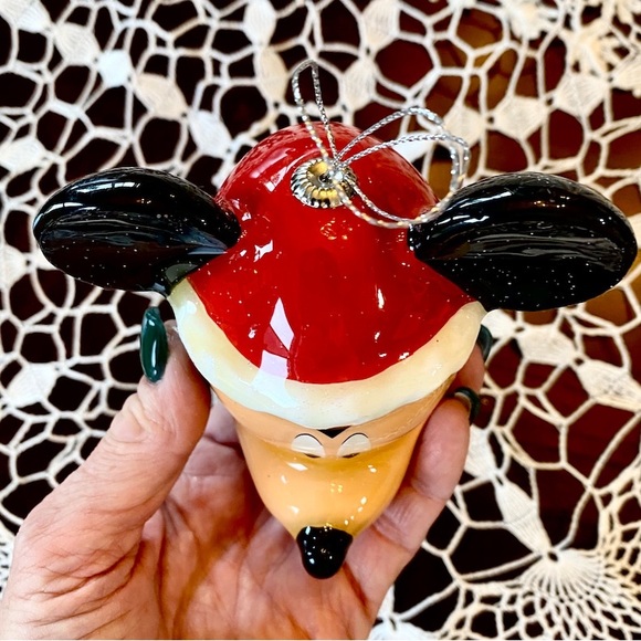 DISNEY VINTAGE MICKEY MOUSE ORNAMENTS 3 Red & Clear Mosaic Mirrored Disco Ball - Picture 6 of 11